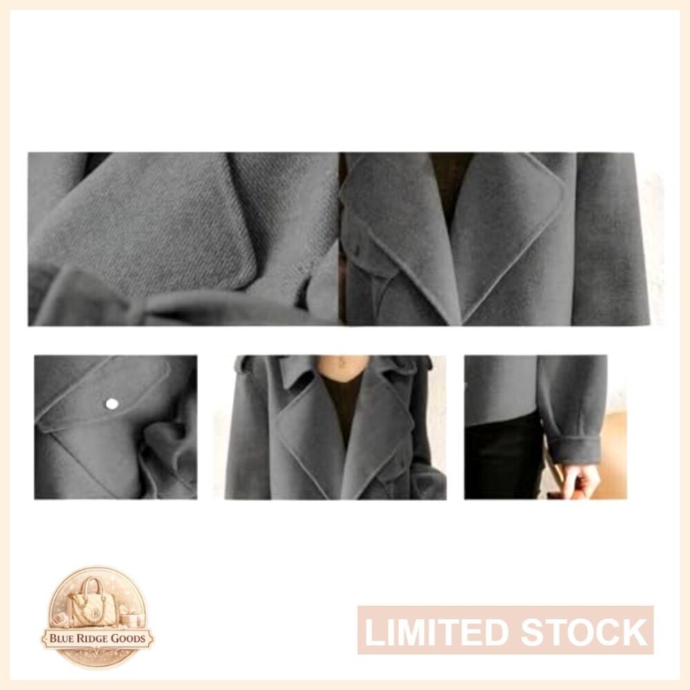 Cropped Wool Blazer Jacket Open Front Loose Fit Casual Dressy Trench Coat - Picture 5 of 6